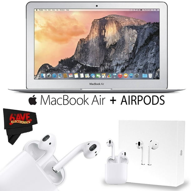 Apple 11.6" Ordinateur Portable MacBook Air (Début 2015) + Coque Rembourrée pour MacBook + Apple AirPods Sans Fil Bluetooth Écouteurs Bundle