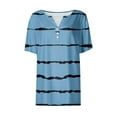thumbnail image 4 of OKBOP Blue Womens Tops Clearance Under $5 Short Sleeve Striped Button V-Neck T-Shirts Ladies Shirts and Tops, 4 of 5
