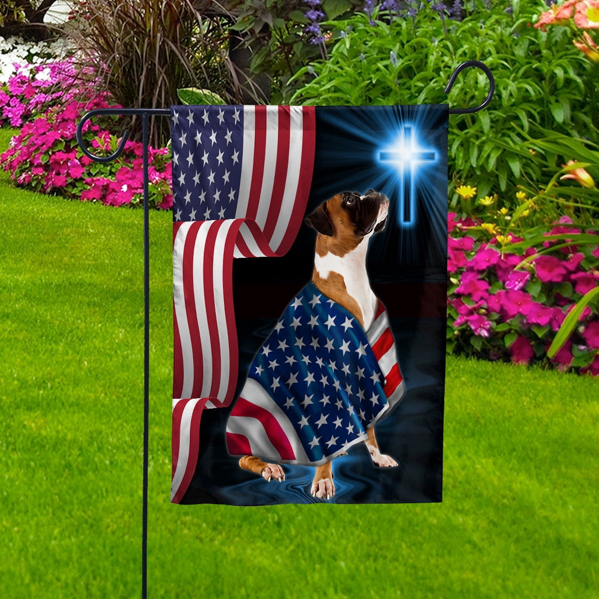 American Flag Boxer Dog Wearing Flag American Patriot Patriotic 4th of july House Flag, Double-Sided Decorative Outdoor Flag, Patriotic Polyester Yard Flag 29.5 x 39.5 in