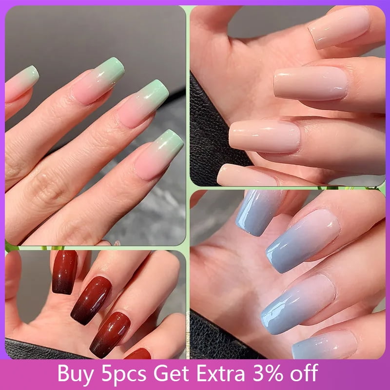 Gradient Color Nail Stickers Baking Free Salon Finished Nail Patch Full Cover Adhesive Nail Wraps DIY Nail Art Manicures Decors