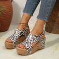 thumbnail image 6 of LFXJVY Wedge Heel Sandals For Women Platform Animal Print Open Toe Hook & Loop Adjustable Strap SummerWhite 39, 6 of 8