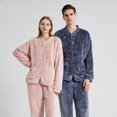 thumbnail image 2 of Pijama de polar de coral suave para mujer, cárdigan grueso y cálido de invierno, pijama para pareja que se puede usar al aire libre, traje de casa, 2 of 5