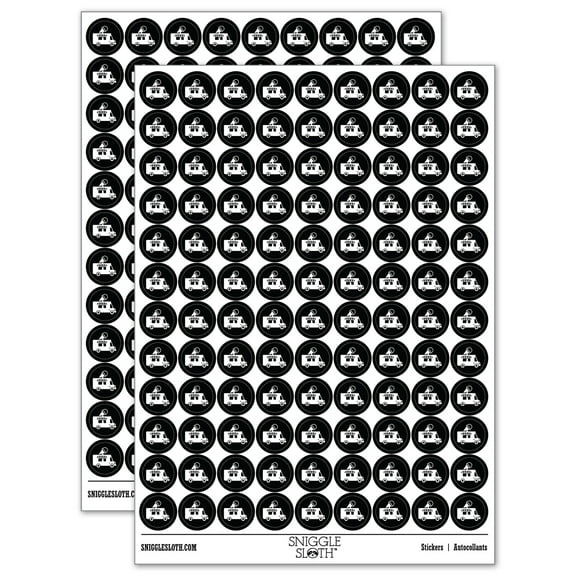 Ice Cream Truck 200 Round Stickers - Black - Gloss Finish - 0.50" Size