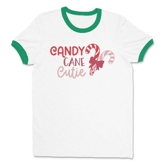 Candy Cane Cutie Ringer Tee Shirt Unisex 2X-Large White/Kelly Green