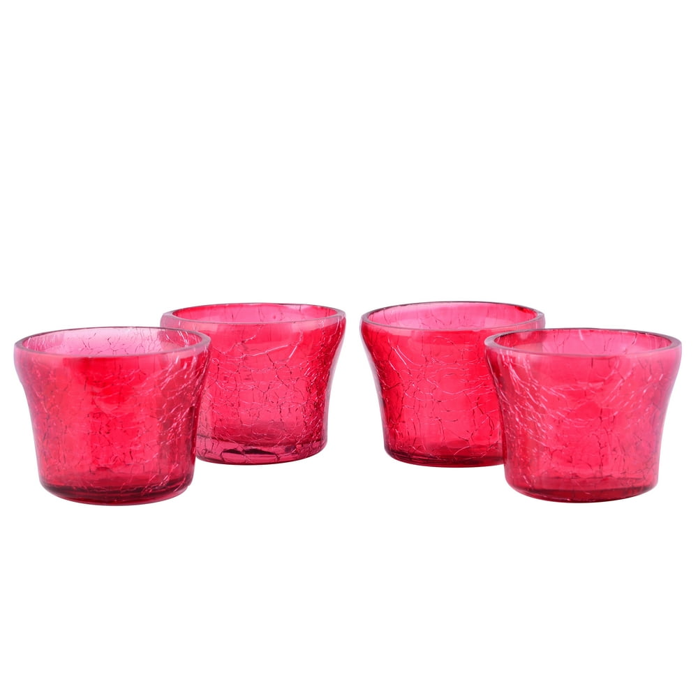 Red Crackled Finish Set of 4 Tealight Votive Glass Candle Holders Gift Evening Wedding Parties
