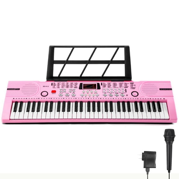 Mixfeer 61 Key Keyboard Piano, Electronic Piano with Built-In Speaker, Microphone, Sheet Stand and Power Supply, Portable Keyboard for Beginners, Pink