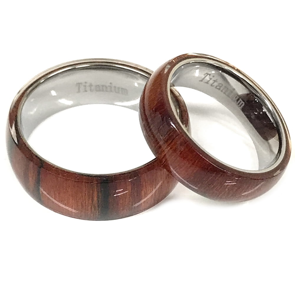8mm Men or Ladies Titanium Pure Genuine Dark Hawaiian Koa Wood Wedding Band Ring 