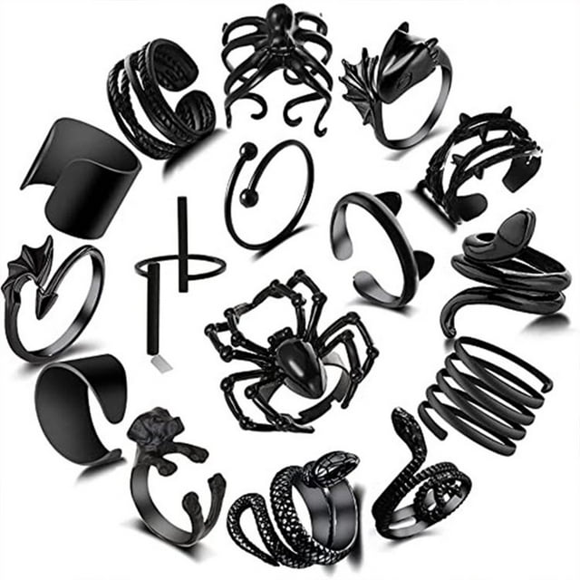 OUSITAID 16pcs Vintage Open Rings Set Gothic Knuckle Stacking Ring Adjustable Cat Snake Ring Low Allergic Alloy Finger Rings Anti-Rust and Anti-Oxidation Boho Ring for Men Women Girls