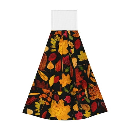 

Zeuib Autumn Maple Leaves A Print Coral Velvet Hand Wipes Hanging Hand Towels Set with Hook & Loop Absorbent Towel for Bathroom Home
