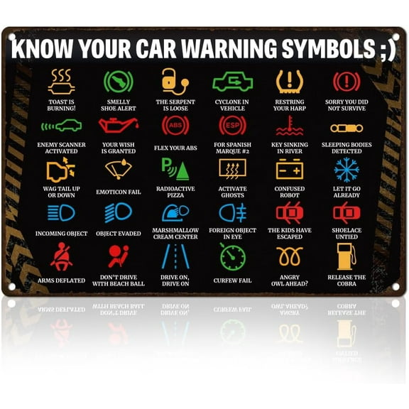 DOODLREAM Funny Sarcastic Tin Sign Retro Metal Wall Decor 8" x 12" Vintage Know Your Car Warning Lights Wall Art Poster for Home Cafes Outdoors Garden Gallery Man Cave Office Clubs Decor Gift