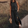 thumbnail image 2 of Women's Summer Dresses Long Dress Sleeveless Trendy Solid Color Split Tank Dress for Dating Working Shopping, 2 of 4