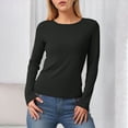 thumbnail image 3 of Towmus Women Long Sleeve Basic Tops Solid Color Fall Shirt Crew Neck Slim Fitted Winter Clothes, Black, L, 3 of 7