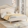 thumbnail image 1 of Full Size Upholstered LED Bed Frame with Adjustable Headboard and Footboard, Velvet Princess Platform Bedframe for Kids/Girls, Wooden Slats Support, No Box Spring Needed, Easy Assembly, Beige, 1 of 9