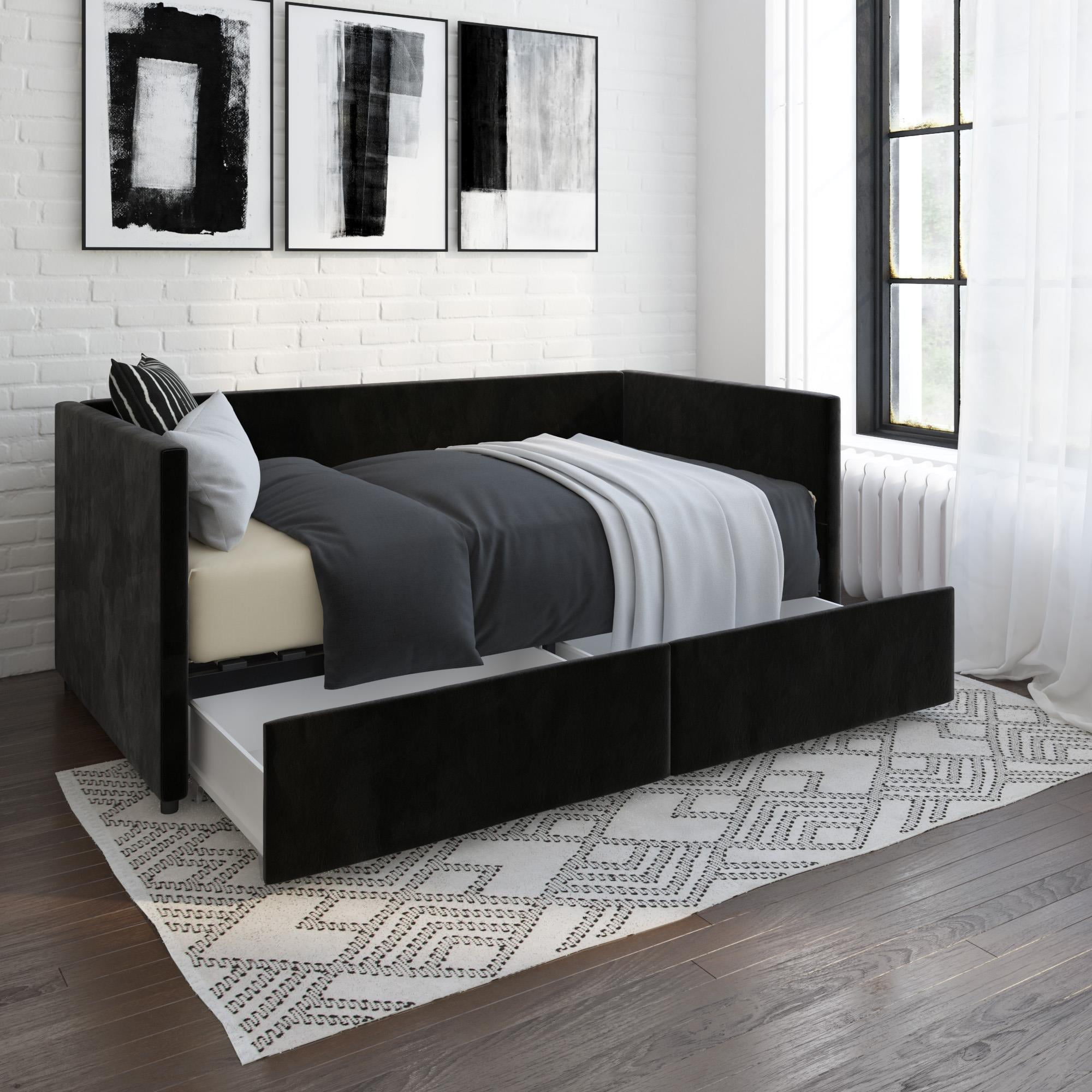 DHP Daybed with Storage, Twin Size Frame, Black Velvet