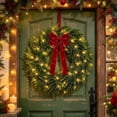 thumbnail image 5 of Christmas Norfolk Pine Wreath with Bow & LED Lights, Artificial Evergreen Wreath for Front Door Indoor Outdoor Christmas Decorations, Batteries Not Included, 5 of 7