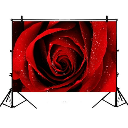 - ZKGK 7x5ft Red Rose With Raindrop Flower Floral Pattern Polyester Photography Backdrop For Studio Prop Photo Background