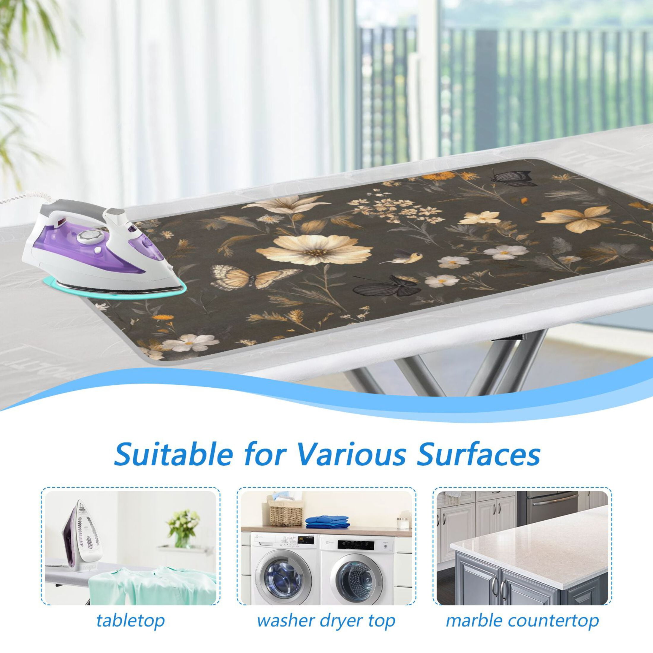 Vintage Floral with Butterflies Ironing Mat Blanket for Table Top Travel Portable Ironing Board Pad 47.2x27.6 Inch