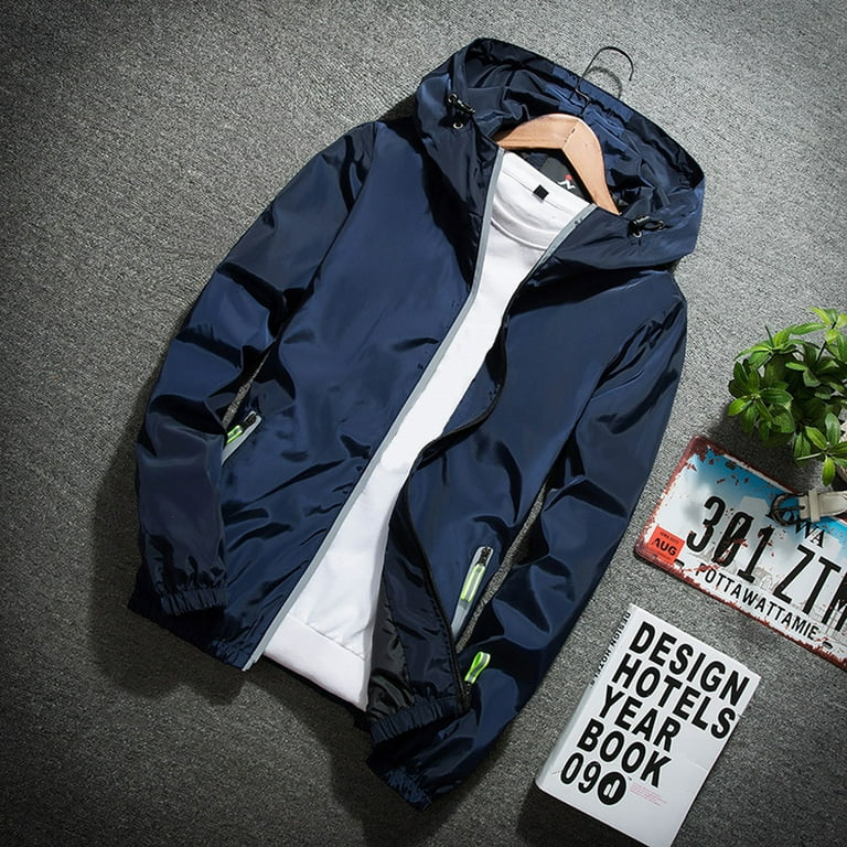 Akiihool Coats for Men Big and Tall Men s Bomber Jackets Lightweight Water Resistant Front Zip Golf Jacket Work Coat Windbreaker with Zip Pockets Blue 4XL Walmart