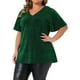 thumbnail image 4 of Blusas de mujer de tallas grandes Agnes Orinda, camiseta de manga corta con escote en V metálico, tops para fiesta 2X verde, 4 of 6