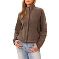 thumbnail image 1 of Chaqueta corta de felpa ligera con botones para mujer, de manga larga suave, ideal para el otoño, con bolsillos, talla XL, color café, 1 of 6