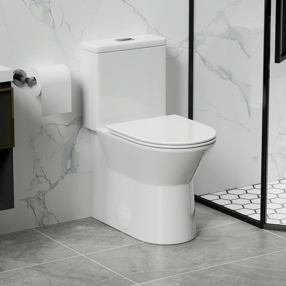 Yardi Yarda 1 Piece Toilet with Comfort Chair Seat ADA Height 17", Powerful Dual Flush Modern Toilet,1.1/1.6 GPF, 12" Rough-In, Rimless Bowl with Soft Closing Seat, White