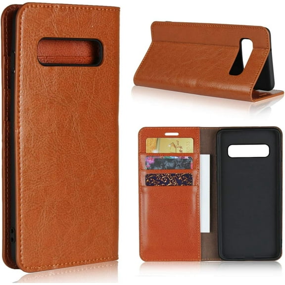 Samsung Galaxy S10 Wallet Case,  Premium Leather Folio Flip Case Cover Book Design with Kickstand Feature with Card Slots/Cash Compartment for Samsung Galaxy S10 - Khaki