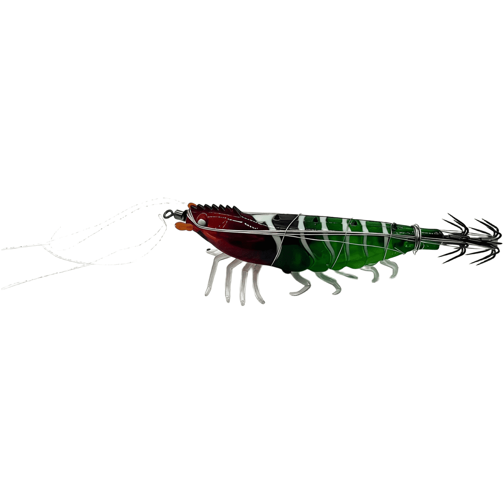 GRIMPEX 10.5cm Horizontal Binding Bait Luminous Steel Wire Shrimp Sea Fishing Squid Hook Red Head Green Body