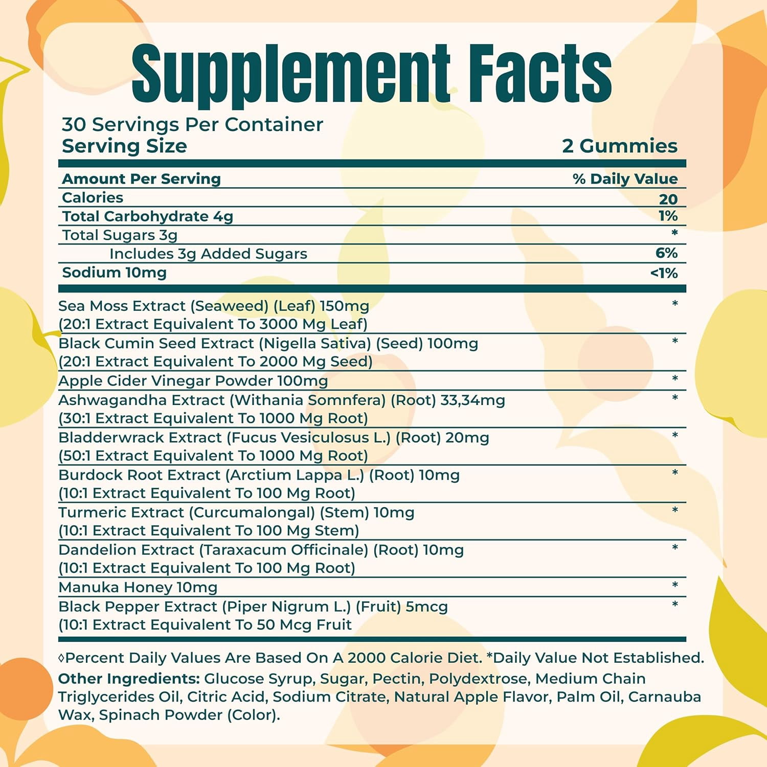 Sea Moss & Apple Cider Vinegar Gummies – 10-In-1 Herbal Formula with Black Seed Oil, Ashwagandha, Turmeric, Bladderwrack, Burdock Root, Dandelion – Natural Apple Flavor – 60 ct – Made in the USA