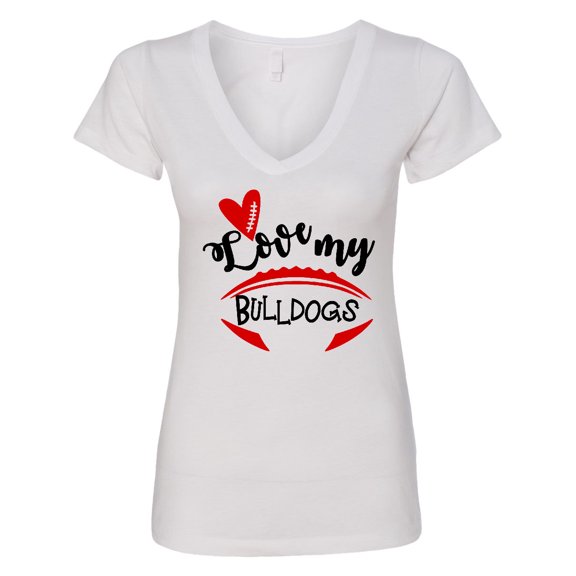 Inktastic Love My Bulldogs Football Women's V-Neck T-Shirt