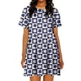 thumbnail image 1 of QAFOPEH Women Checkered Daisy Print Short Sleeve Pockets Mini Sleepdress, 1 of 5
