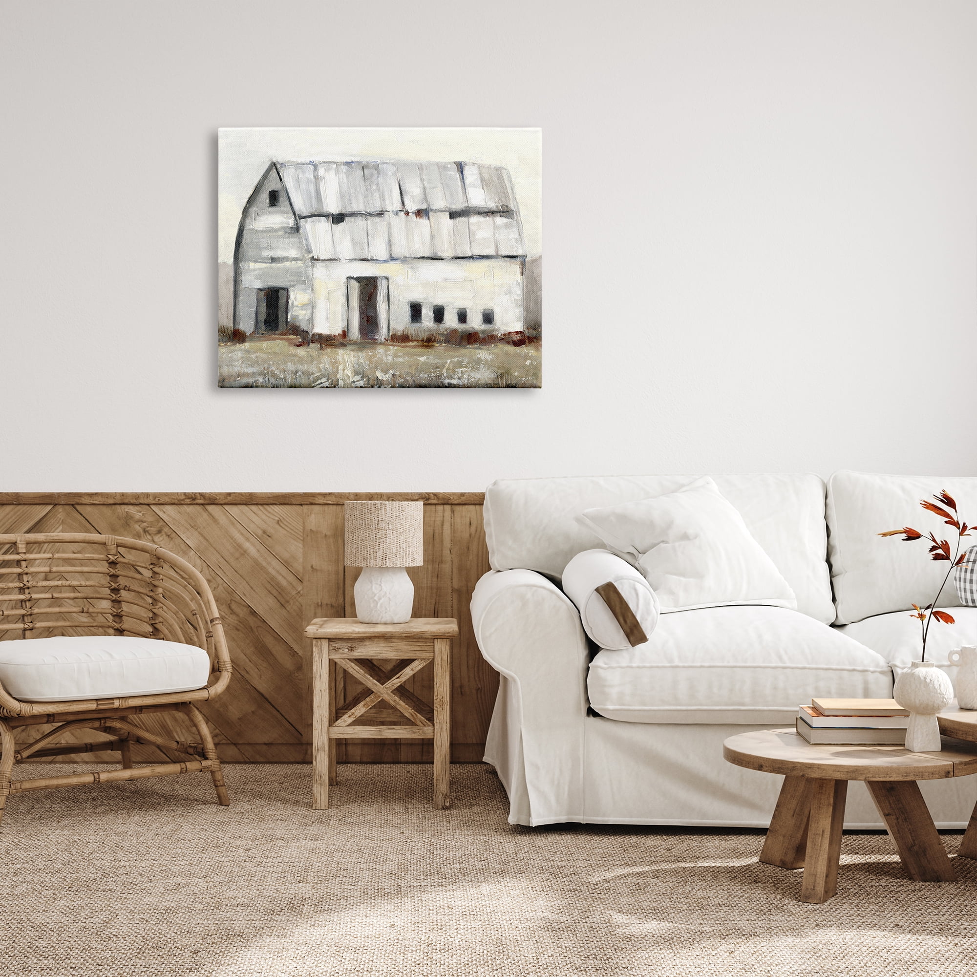 Stupell Industries Rustic White Barn Among Countryside Nature Grasses Painting Gallery Wrapped Canvas Print Wall Art, Design by Sally Swatland