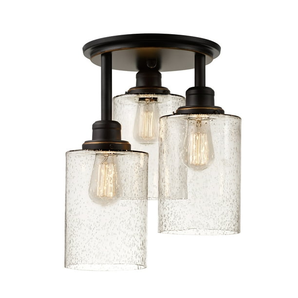 Globe Electric Annecy 3 Light Oil, Oil Rubbed Bronze Outdoor Jelly Jar Flush Mount Ceiling Light