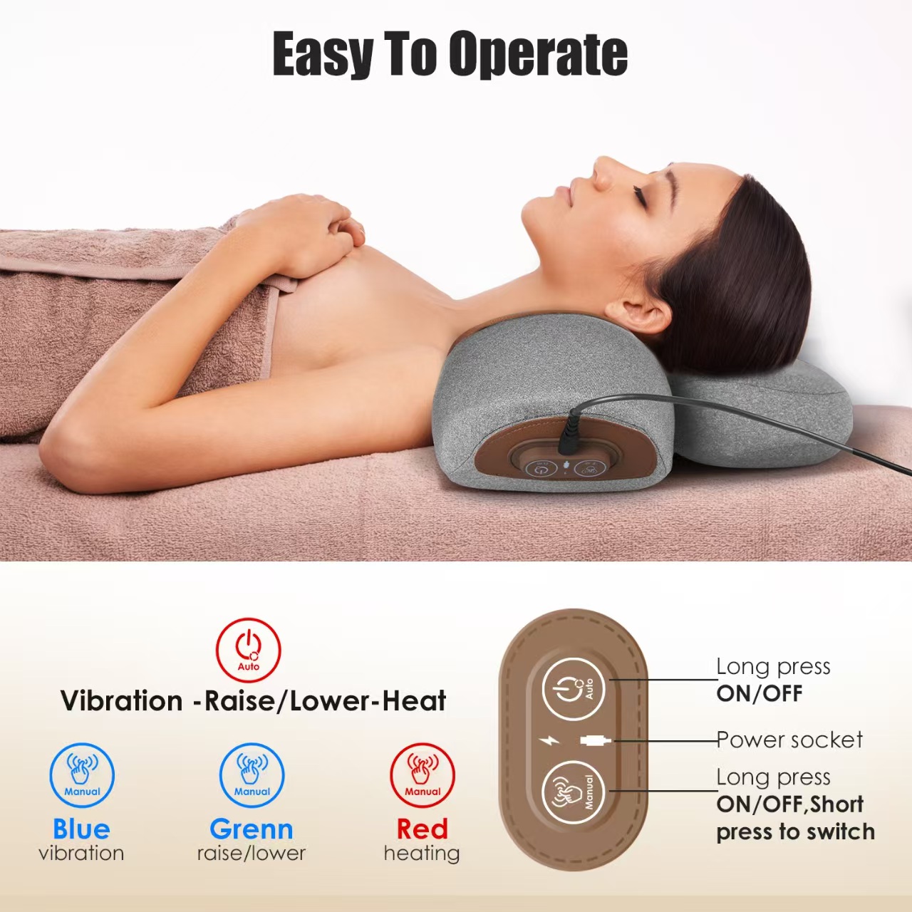 3-in-1 Heated Neck Massager Pillow with Vibration & Airbag, Relaxing Cervical Support Gift for Family & Friends