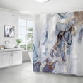 thumbnail image 1 of Juegos de baño de mármol con cortina de ducha, cortina de ducha de baño blanca dorada gris abstracta, cortina de ducha de mármol moderna, decoración de baño azul blanco gris, 1 of 5