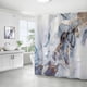 thumbnail image 1 of Juegos de baño de mármol con cortina de ducha, cortina de ducha de baño blanca dorada gris abstracta, cortina de ducha de mármol moderna, decoración de baño azul blanco gris, 1 of 5
