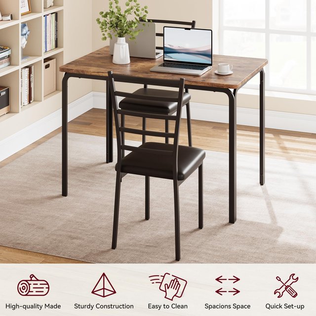 Kojooin Dining Table Set for 4 Person Seat,Table with 4 Upholstered Chairs - Spacious Square Rounded Corner Top, Perfect for Apartment Living Room, Dining Room, Study, and Kitchen Workspace