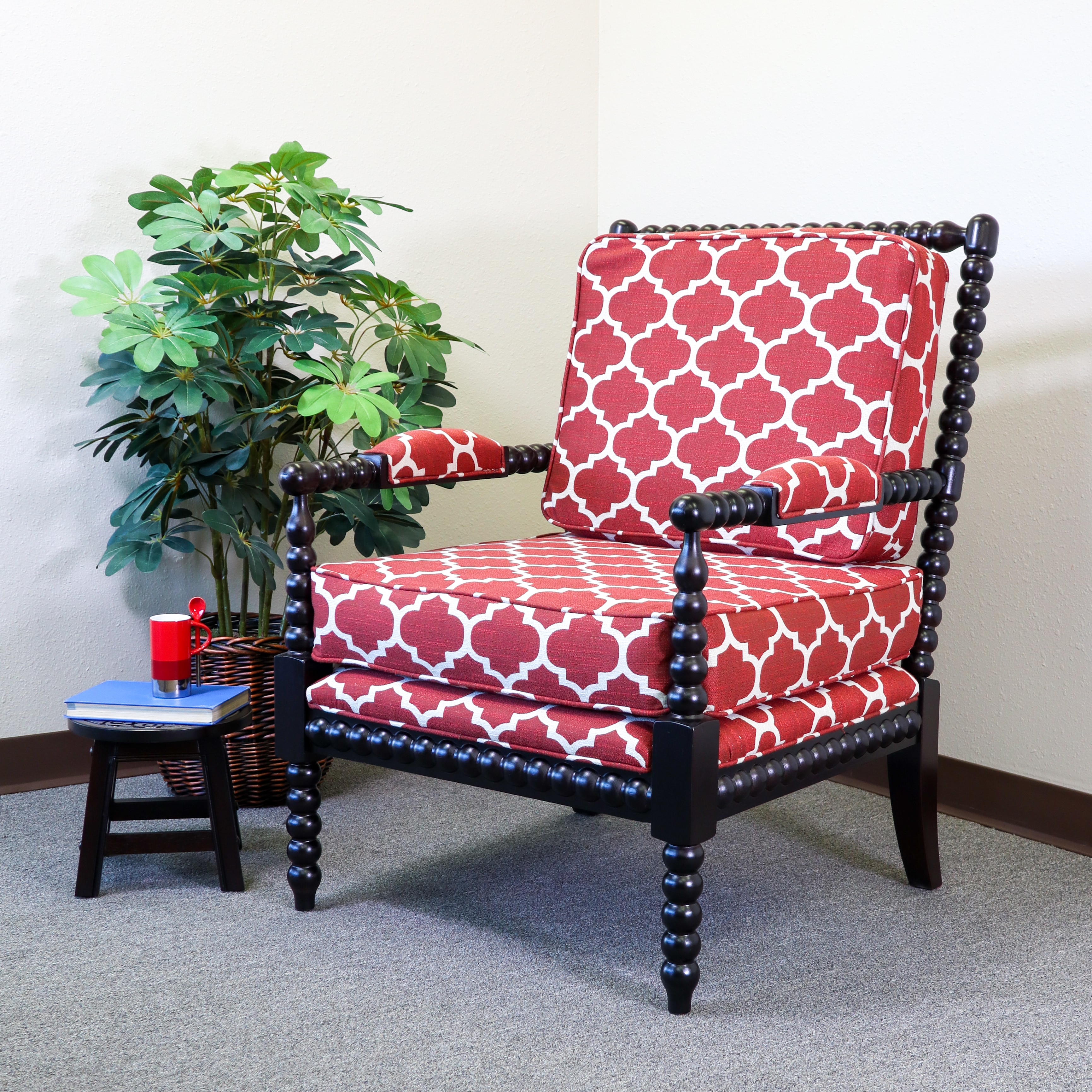 DTY Indoor Living Silverthorne Spindle Chair,Espresso/Red Moroccan Tile
