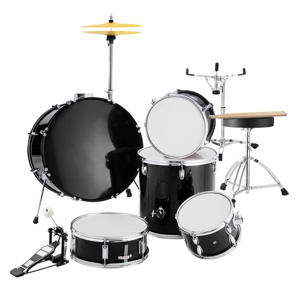 KFFKFF Ensemble de Batterie Mature, Quintette, Grand Ensemble de Batterie Complet de 22 Pouces avec Basse, Toms, Caisse Claire, Tambour au Sol, Tabouret Modifiable, Supports, Cymbale, Pédale de Hi-Hat et Baguettes