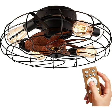 

KING SHA 21 Ceiling Fans with Lights Remote Quiet Reversible Motor Low Profile Caged Enclosed Bladeless Flush Mount Small Industrial Ceiling Fan with Light 6-Speed Strong Natural Wind 1-4 Timer