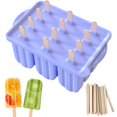thumbnail image 1 of 12 incluso molde para helado hecho en casa 12 rejillas de silicona molde para helado de paleta con cubierta azul + caja + 50 palos, 1 of 12