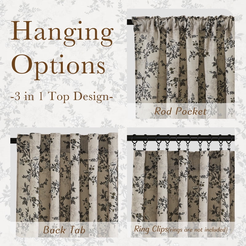 NICETOWN Floral Linen Curtains 84 inch Long, Linen Cotton Floral Pattern Organic Privacy Window Drapes Rod Pocket & Back Tab with Light Filtering for Bedroom Living Room, Pea Green, 52"x84", 2 Panels
