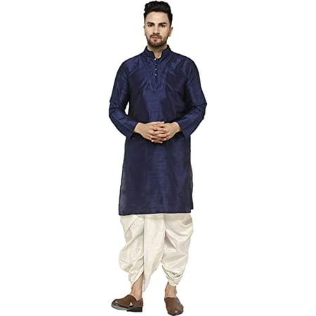 

Royal Kurta Mens Silk Blend Dhoti Kurta Set (42 Blue 3)