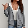thumbnail image 6 of Olyvenn Waffle Zip Up Hoodie for Women Loose Sweatshirt Jacket Long Sleeve Casual Fall Outfits Fashion Hoodies with Pockets Gray S, 6 of 9