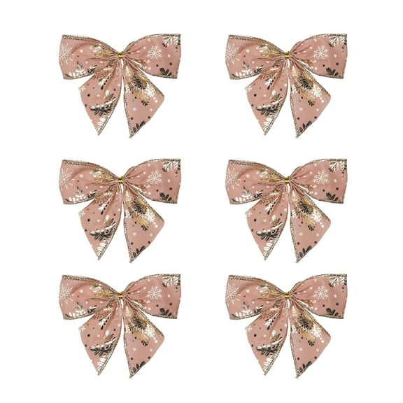 Northlight Shiny Snowflakes Christmas Bow Decorations - 5.5" - Pink and Gold - Pack of 6