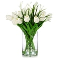 thumbnail image 3 of Enova Home 18 Heads Artificial Real Touch Tulip Arrangement in Clear Cylinder Glass Vase with Faux Water (White), 3 of 4