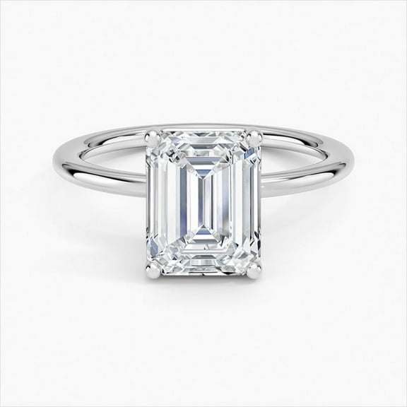 Dash Jewel 14K White Gold Plated Wedding Ring - Emerald Cut 2 Ct Diamond Solitaire Ring - Engagement Wedding Prong Setting Ring for Women's - Modern Anniversary Simple Ring - Christmas Special Gift