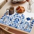 thumbnail image 3 of Blue Botanical Placemats Set of 12 Spring Floral Leaf Watercolor Place Mats Indoor Wipeable Table Mats Washable Cloth Dining Table Placemats for Kitchen Holiday Party Home Decor 13x19 Inch, 3 of 9