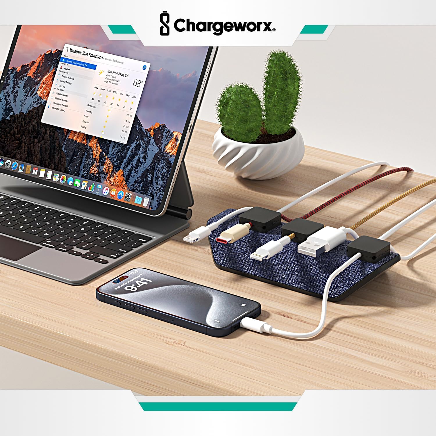 Chargeworx Magnetic Cord Holder, 3 Magnetic Cable Clips Included, Cable Management Desk Organizer, Strong Magnet Office Desk Accessories, Cable Organizer, Wire Management, Computer Accessories