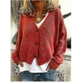 thumbnail image 2 of Chandail Femme Tricoté Décontracté Col en V Cardigan Couleur Unie, 2 of 4