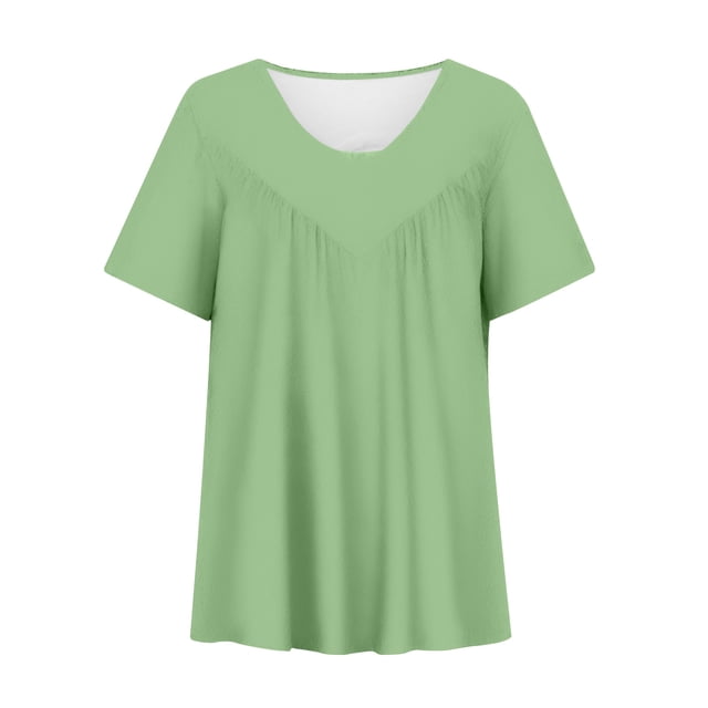 Timegard Hauts Grande Taille pour Femmes Manches Courtes Col Rond Froncé Confortable Décontracté Ample Blouse Tee Basique